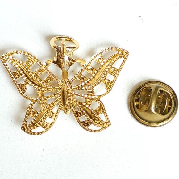 BEAUTIFUL BUTTERFLY Brooch Pin Lapel Pin Gemstone Gold Tone - Picture 2 of 2
